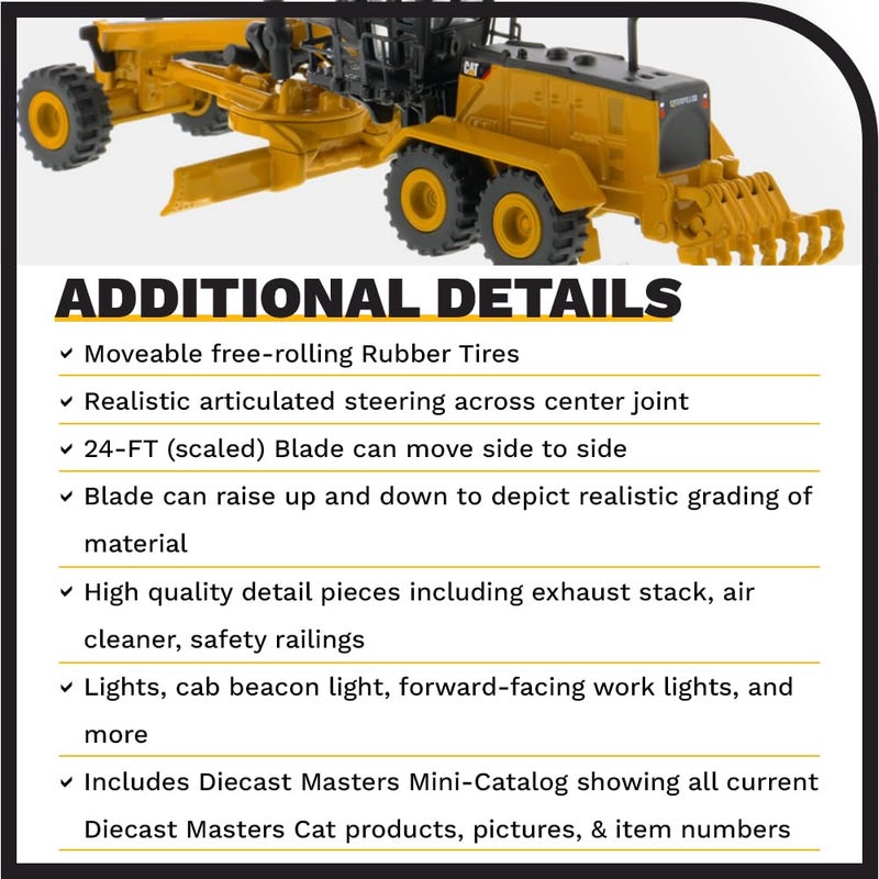 Diecast Masters 1:125 Caterpillar 24M Motor Grader, Elite Series Cat Truck | Scale Model Collectible Construction Trucks Truck, 85539 - Image 5